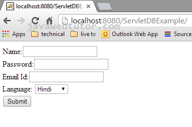 Servlet Database Example